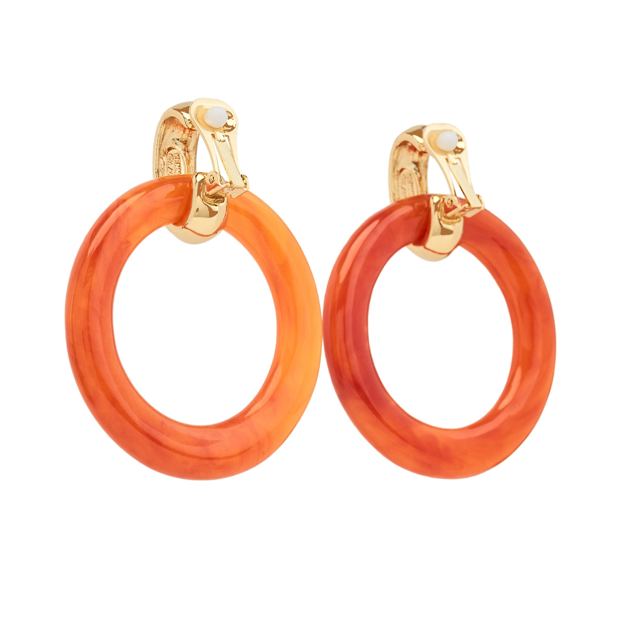 Satin Gold and Amber Doorknocker Clip Earrings