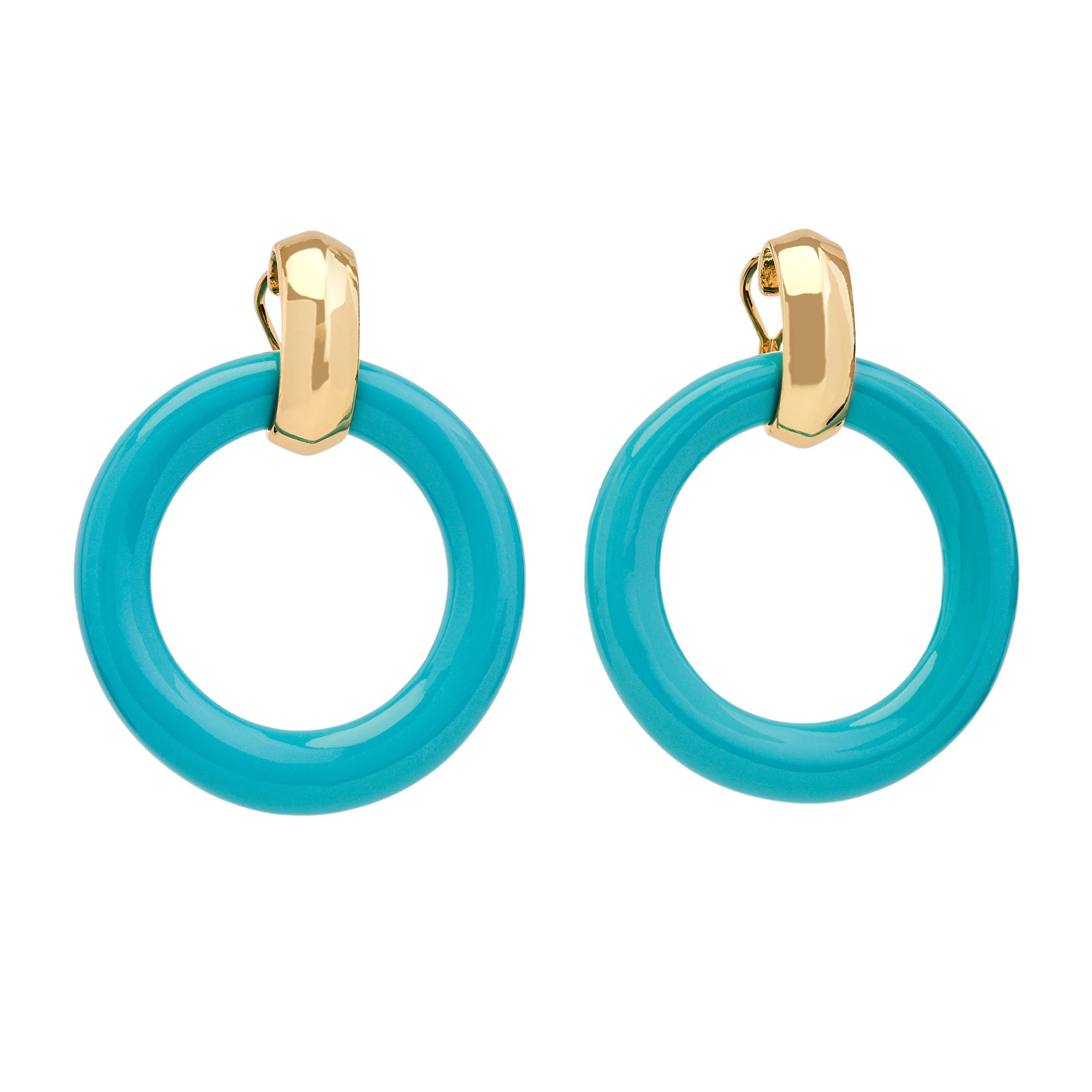 イヤリングジュエリーclipブルー Satin Gold & Turquoise Doorknocker Clip Earrings
