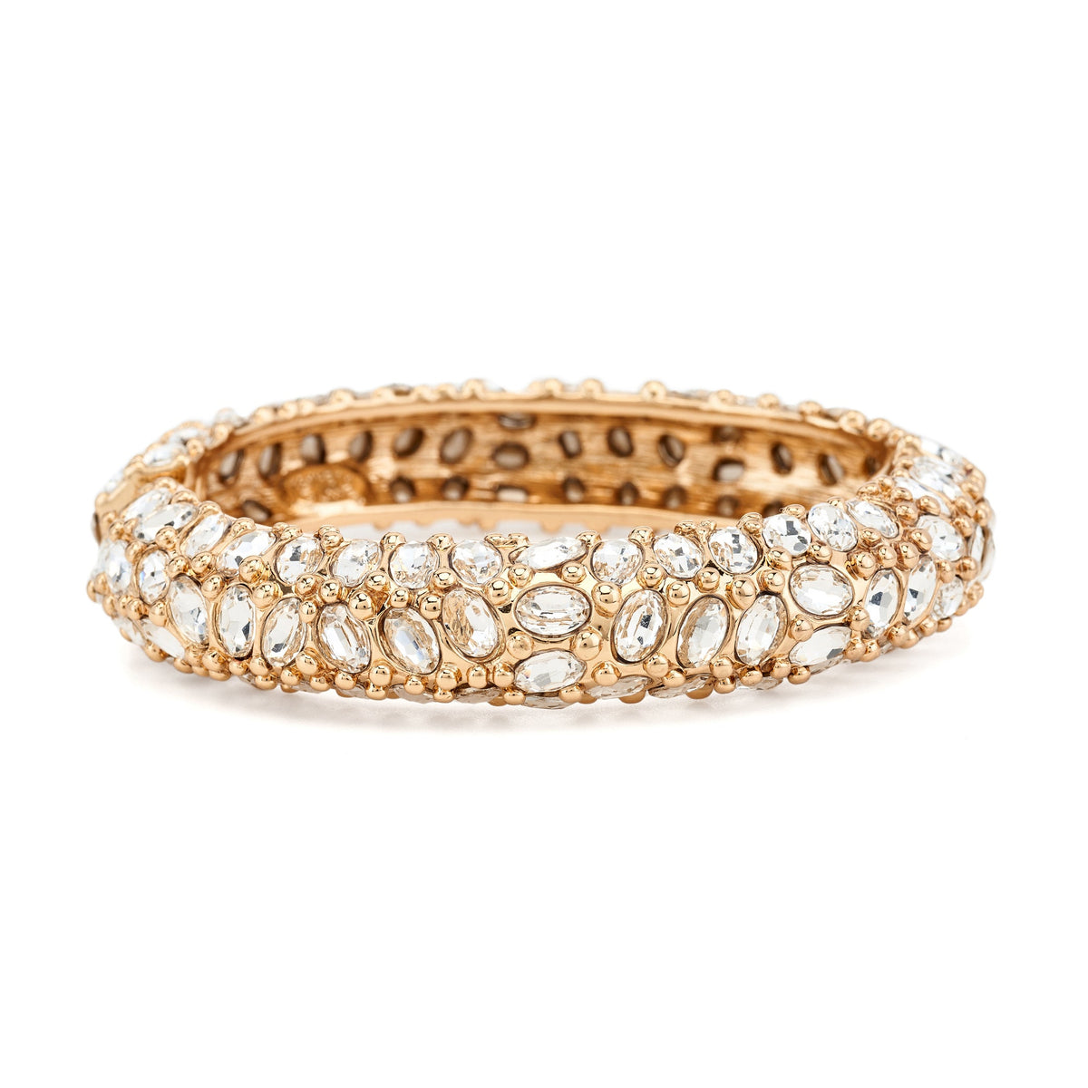 Wide Faceted Oval Crystal Hinged Bracelet, gold