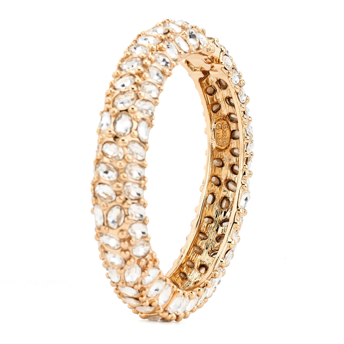 Wide Faceted Oval Crystal Hinged Bracelet, gold
