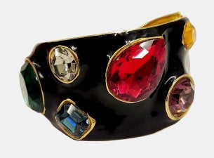 Black Enamel Cuff with Dark Gem Stones