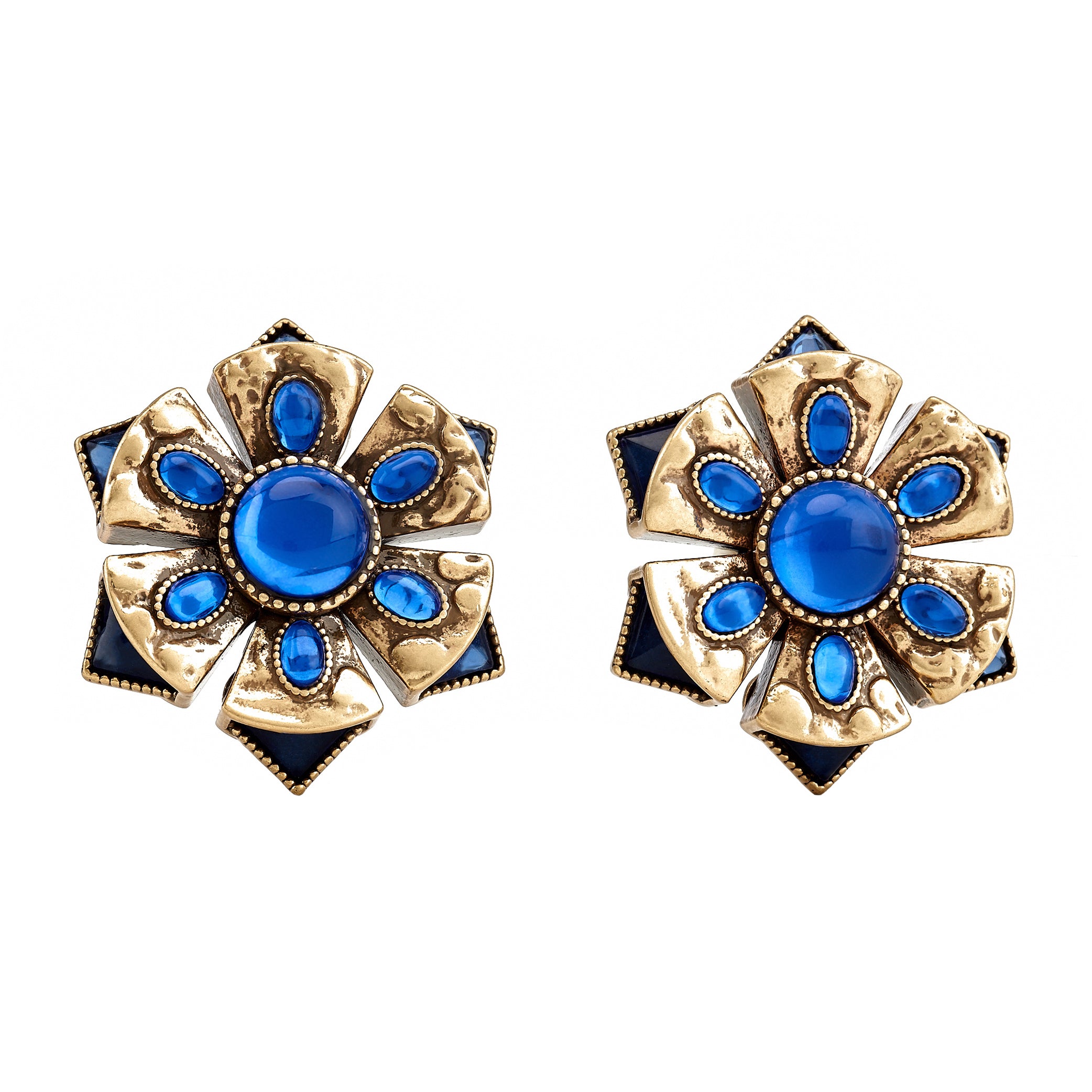 Antique Gold Sapphire Cabochon Earrings
