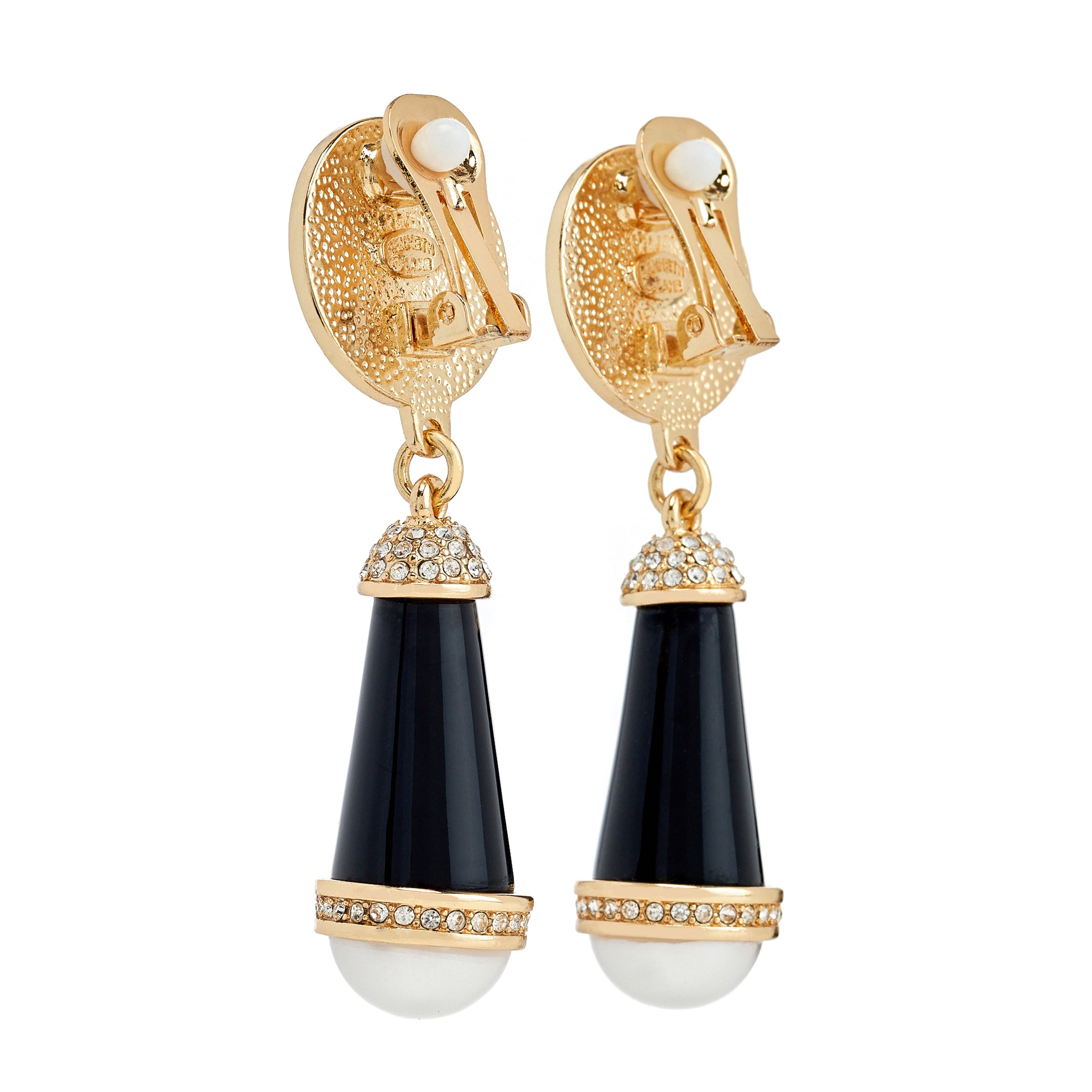 Black and Pearl Drop Clip-On Earrings
