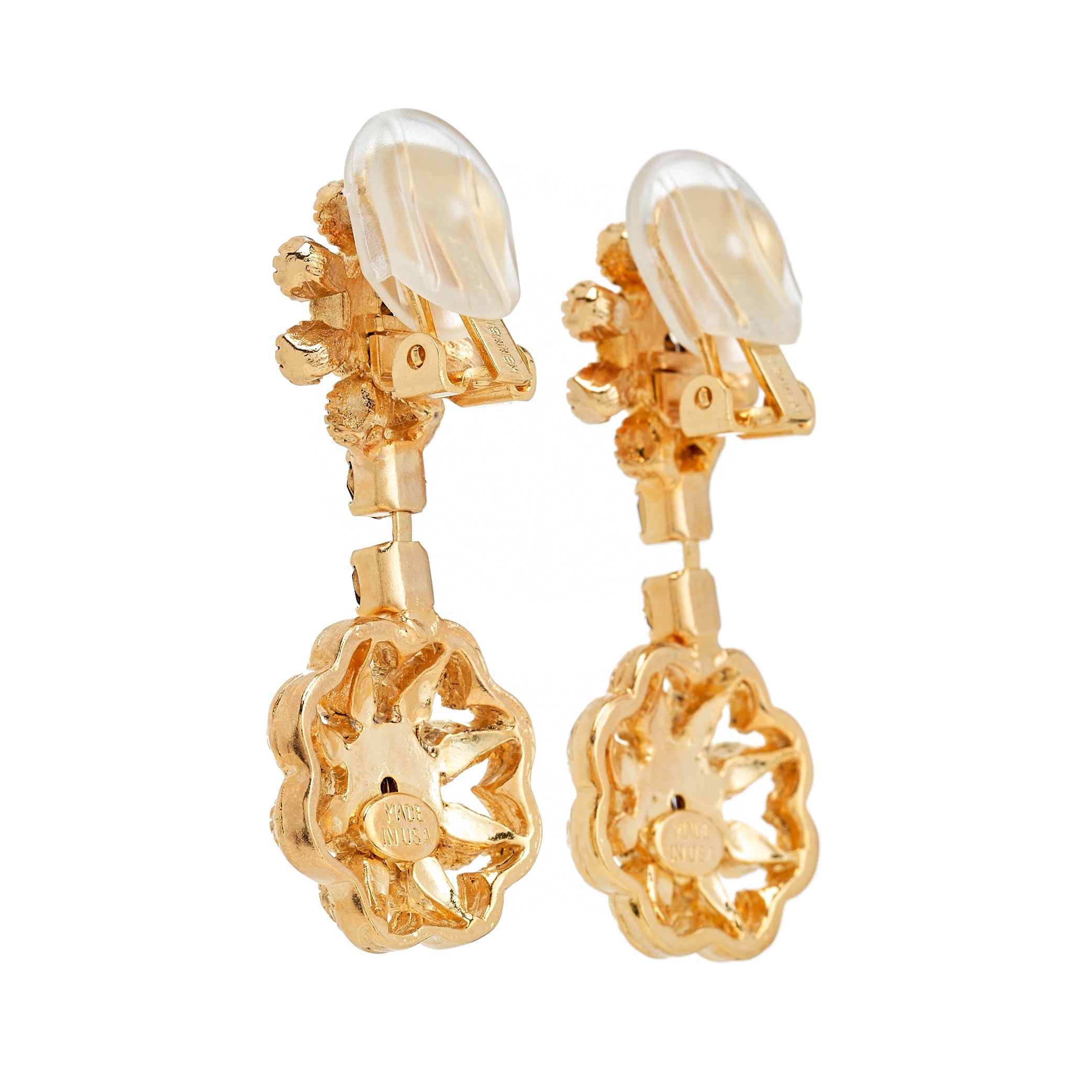 Jet Flower Cluster Clip Earrings