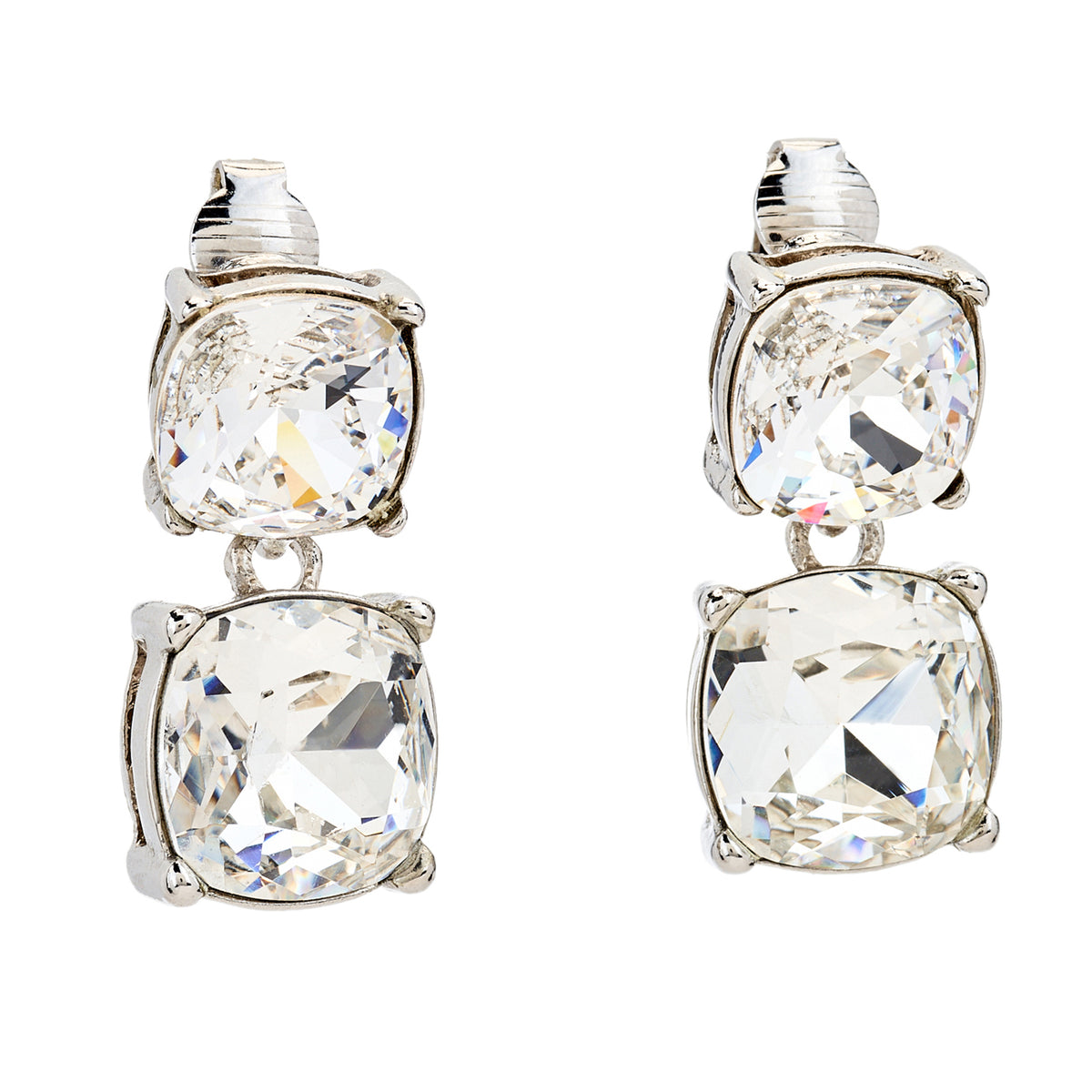 Square Crystal Drop Clip Earrings