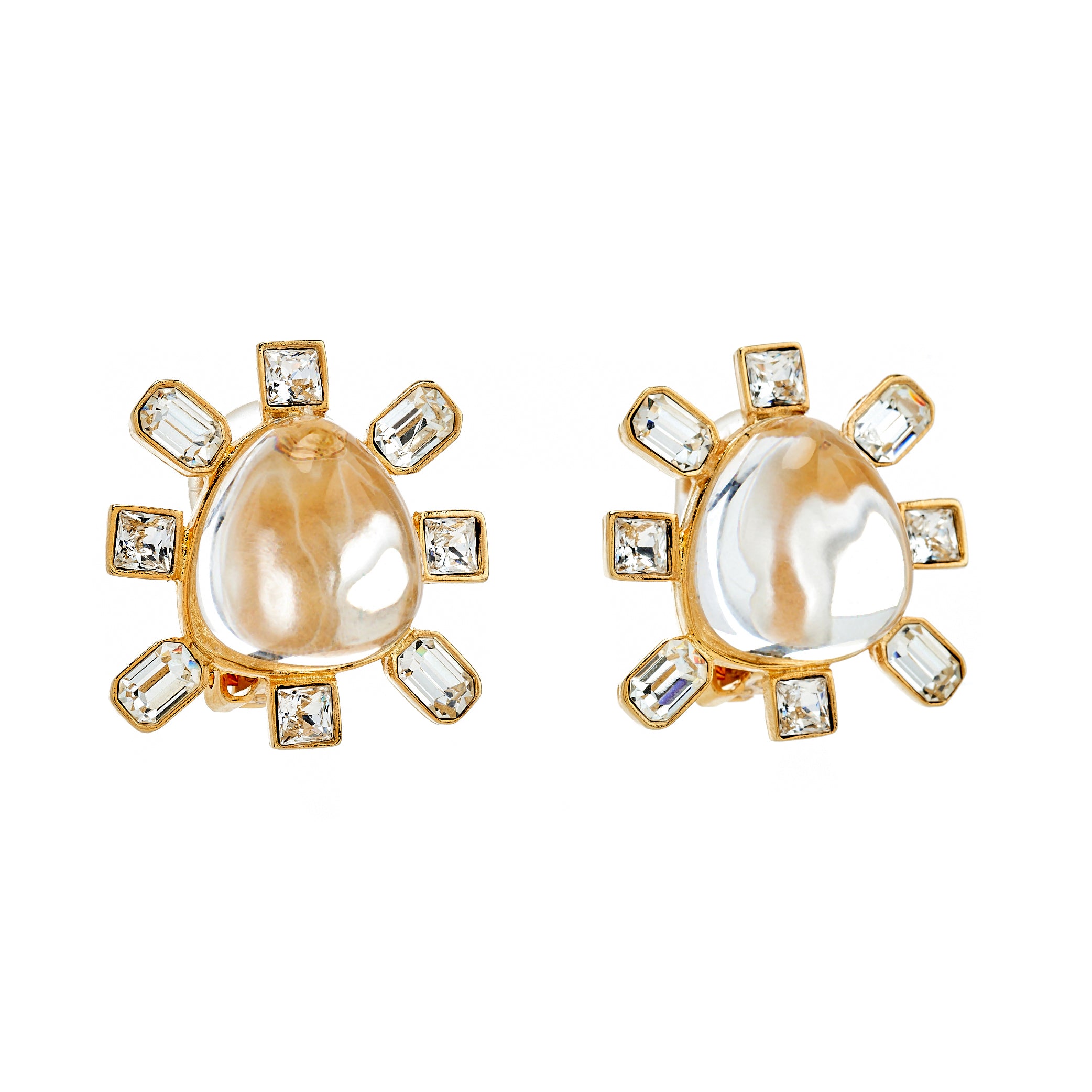 Clear Crystal Cabochon Center Clip Earring