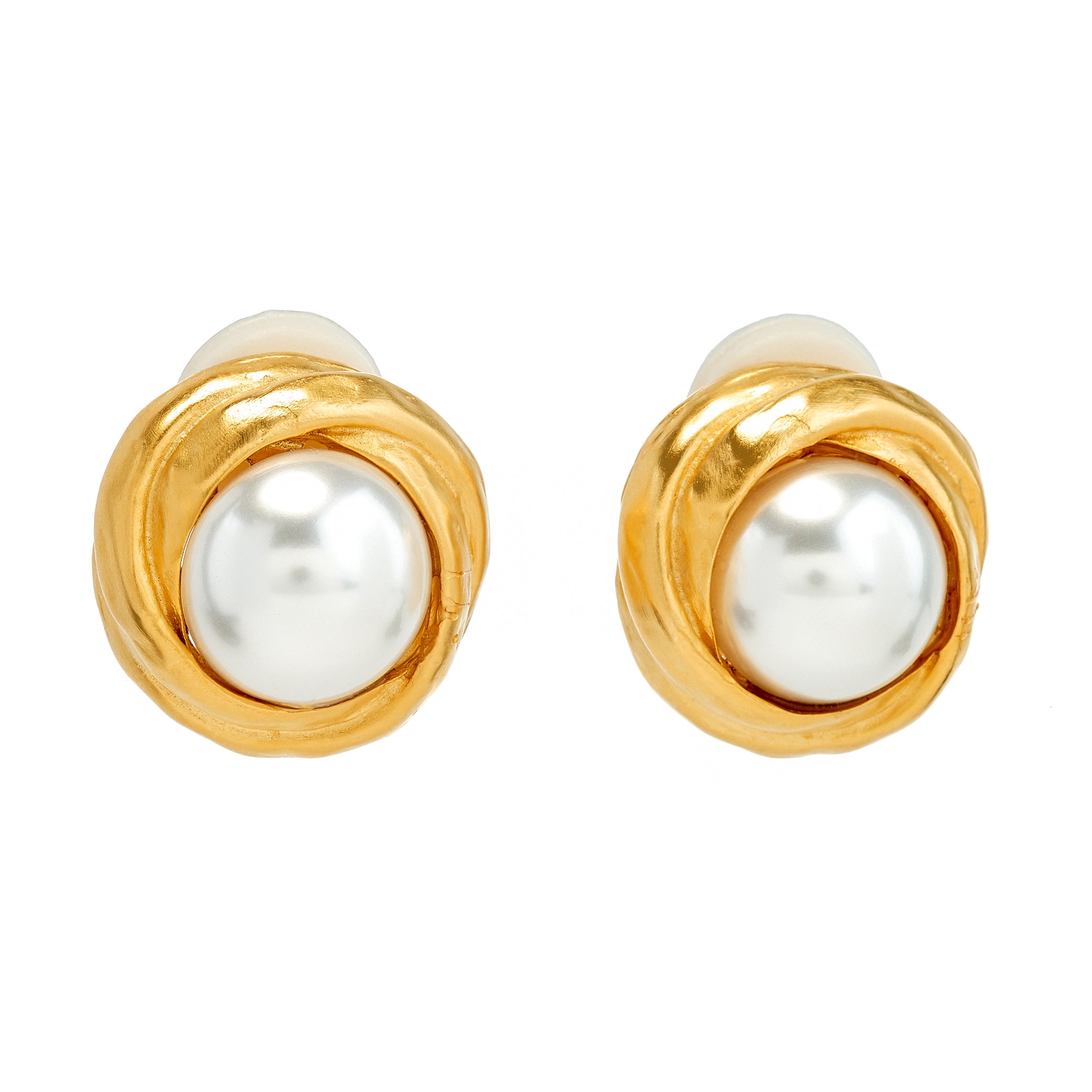 Pearl Love Knot Button Clip-On Earrings