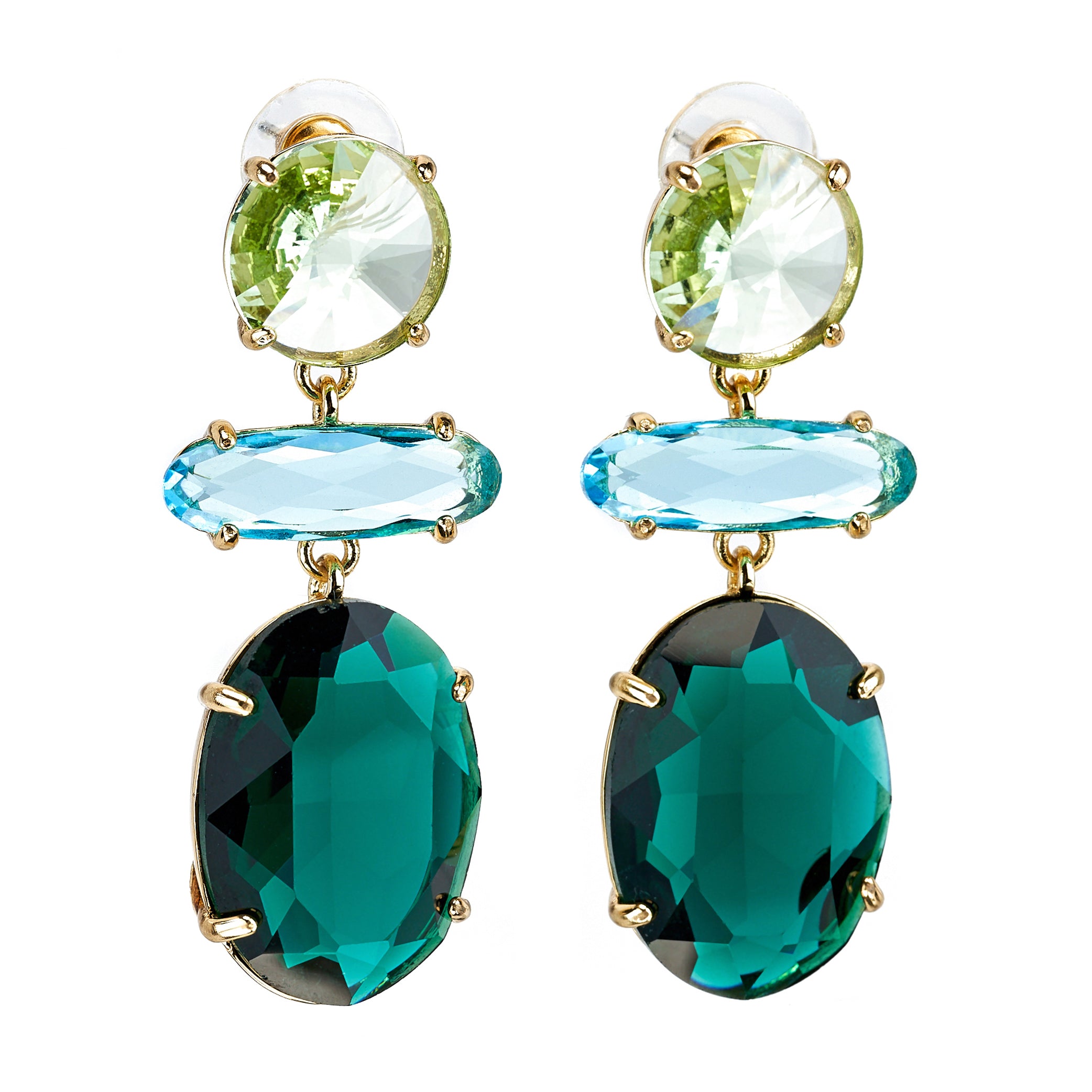 Emerald Tri-Shape Drop Pierced Earrings