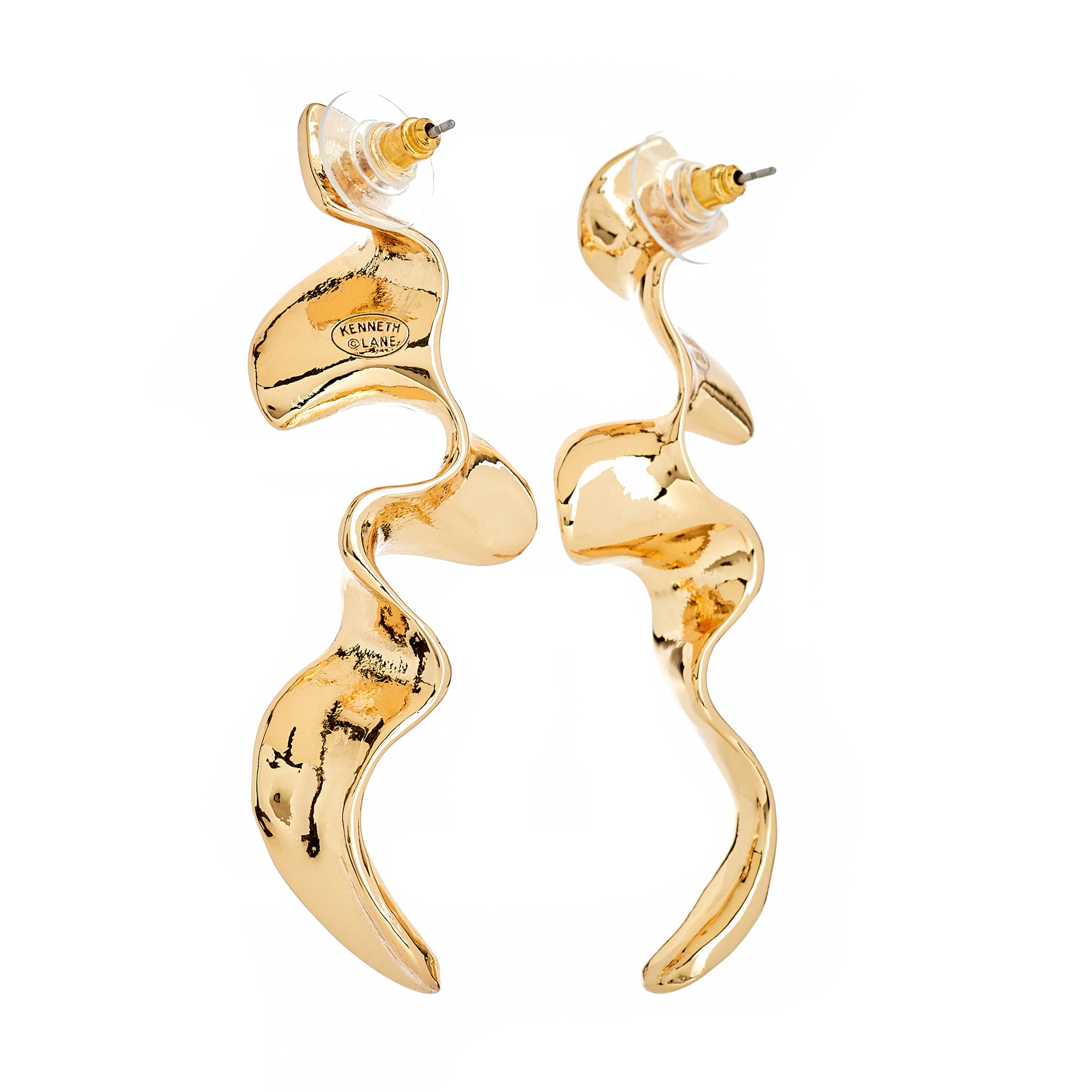 Textured Swirl Drop Pierced Earrings - Gold