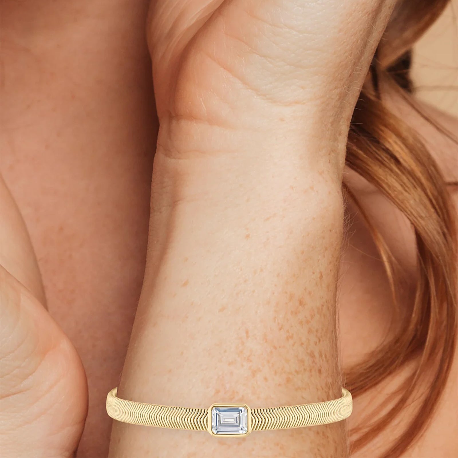 Emerald CZ and Herringbone Chain Bracelet