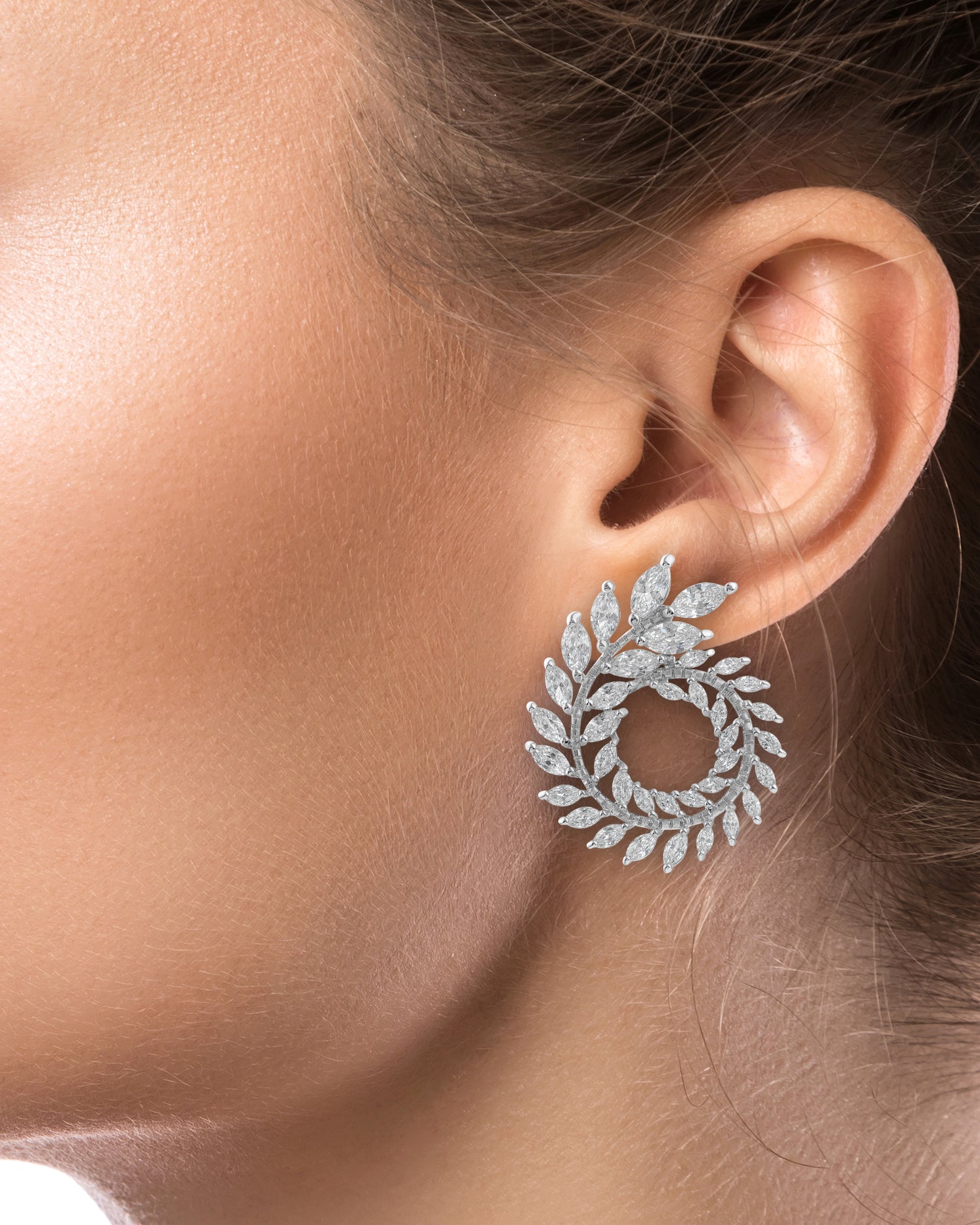 Cubic Zirconia Marquise Foliage Spiral Earrings