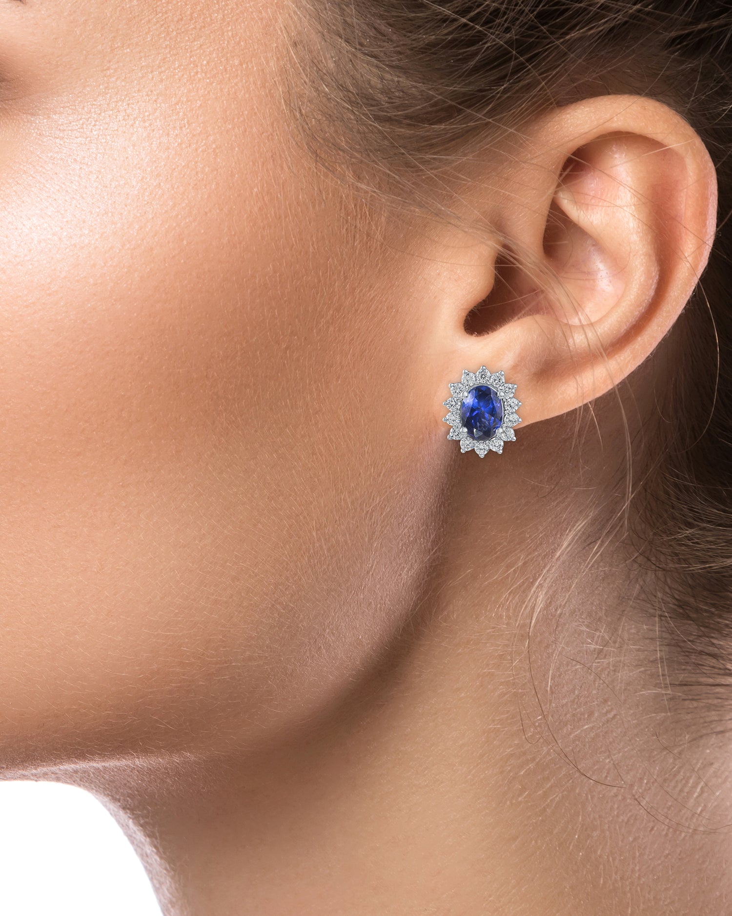 Sapphire & Cubic Zirconia Post Earrings