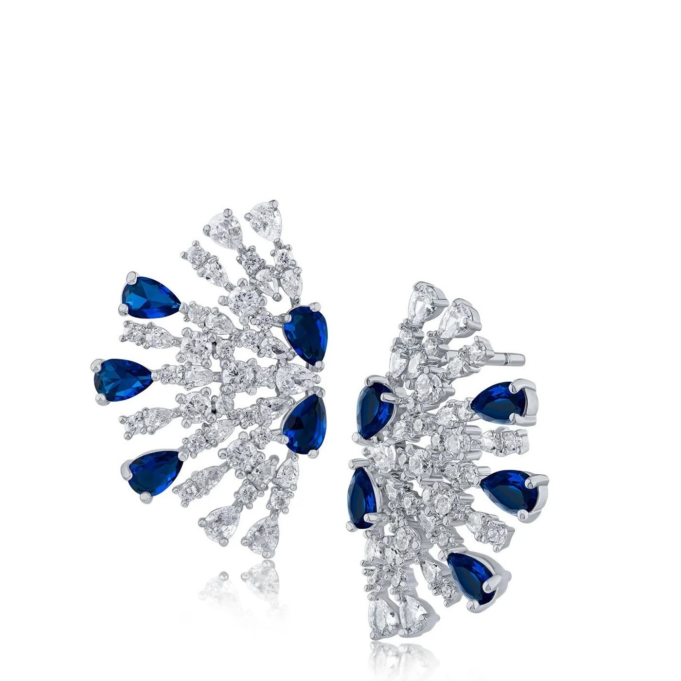 Round and Pear CZ Half Circle Earrings