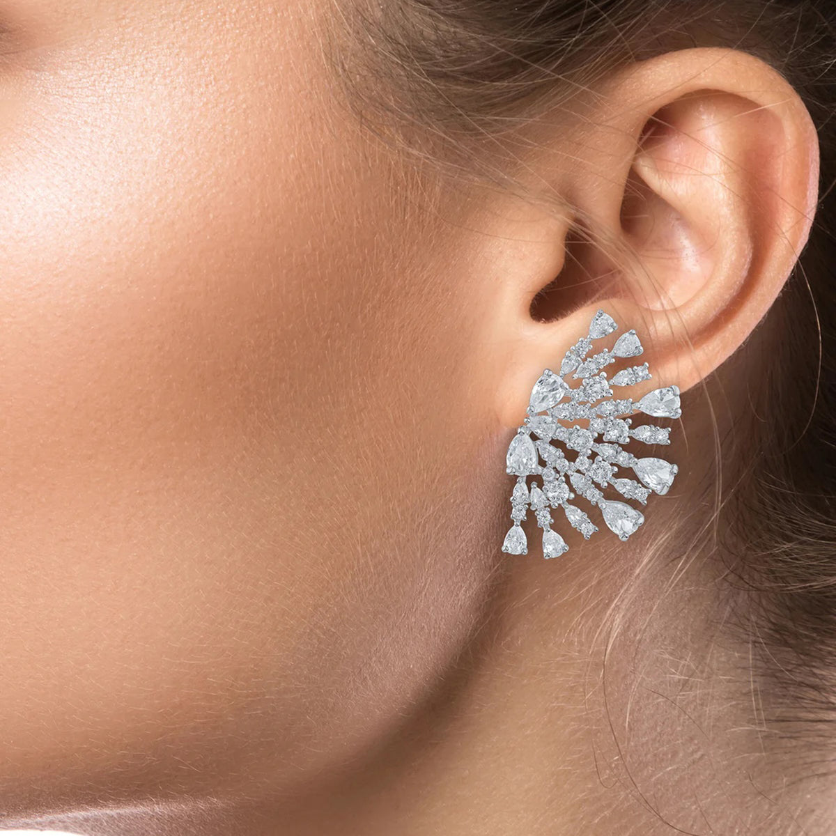 Round and Pear CZ Half Circle Earrings