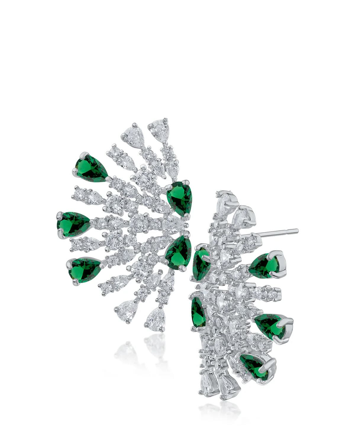 Round and Pear CZ Half Circle Earrings