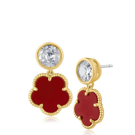 Round CZ and Clover Drop Earrings