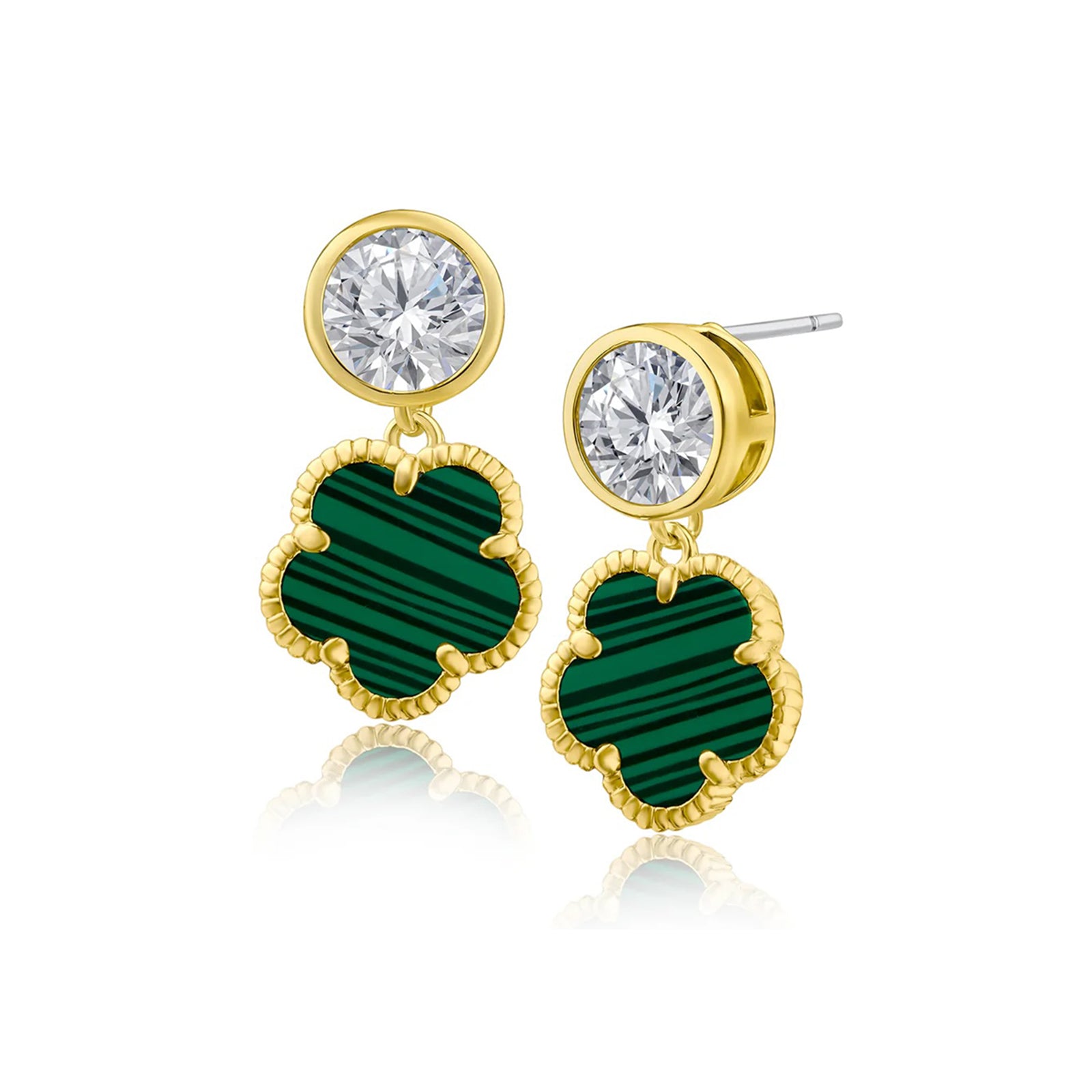 Round CZ and Clover Drop Earrings