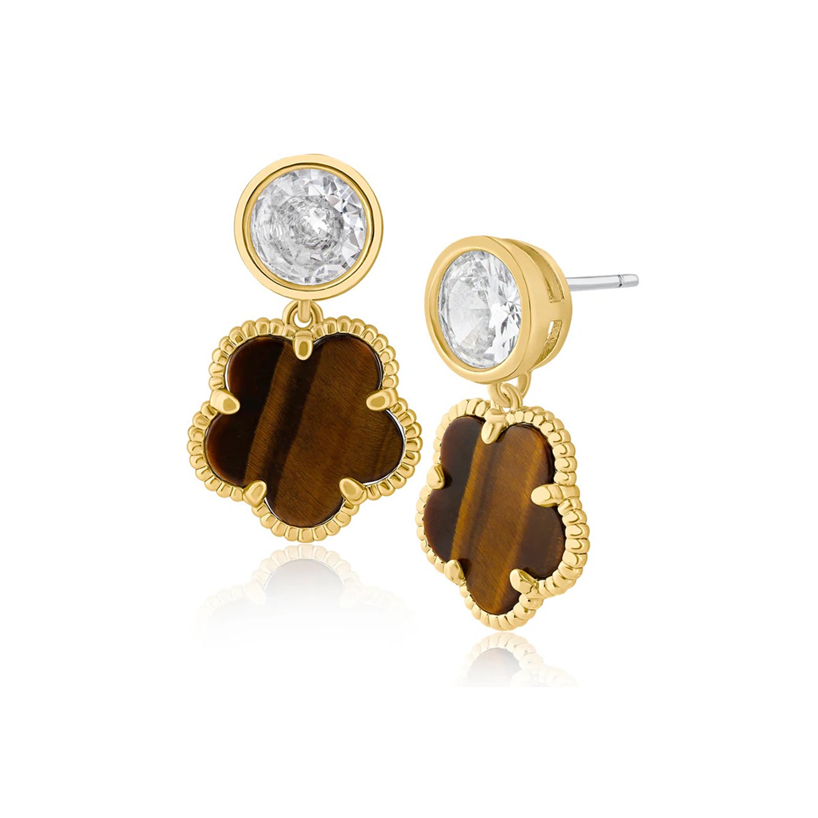 Round CZ and Clover Drop Earrings