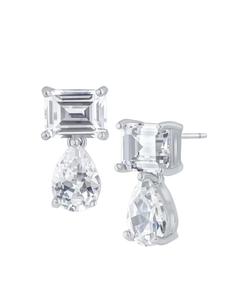 Emerald and Pear CZ Drop Earrings