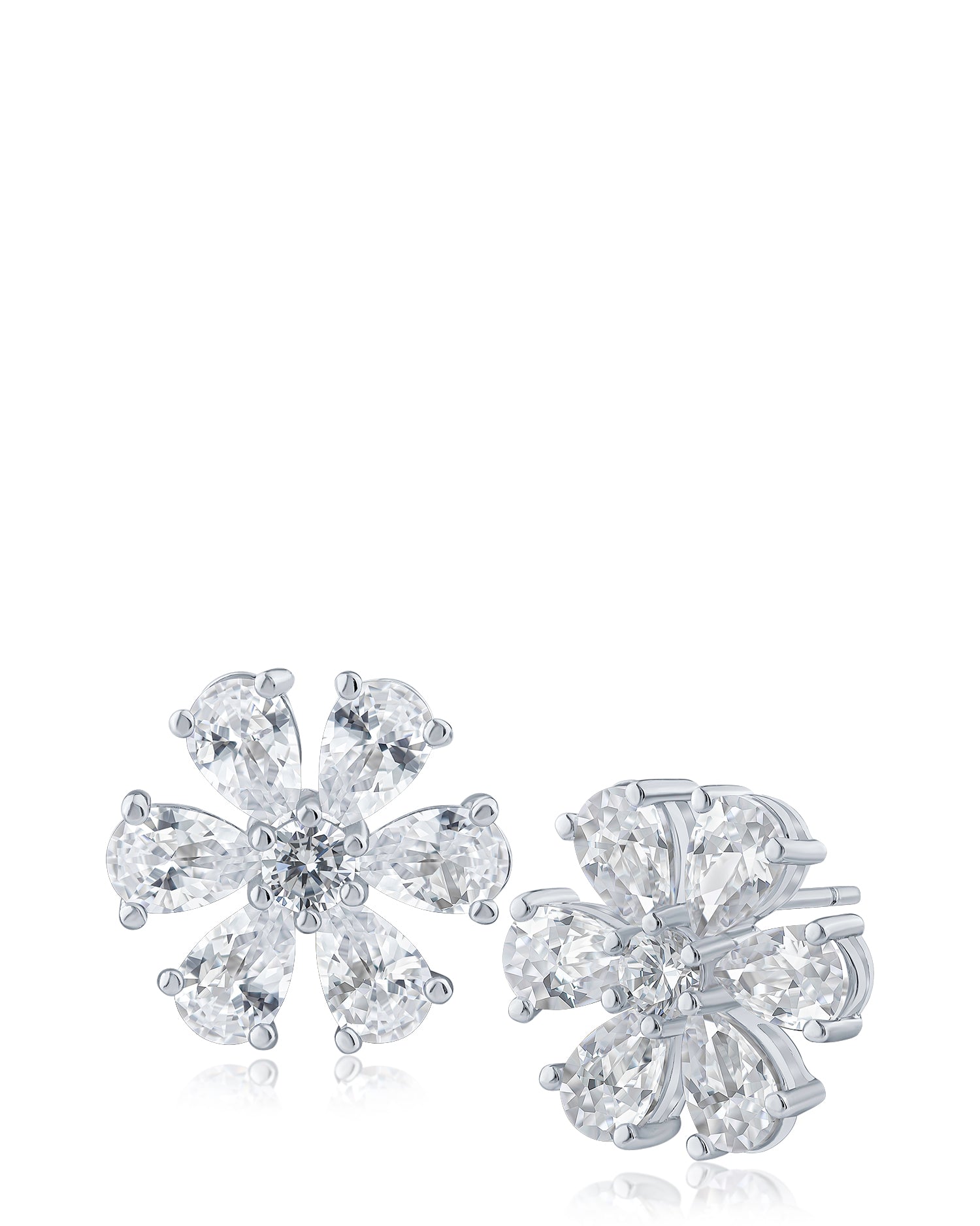 Pear CZ Flower Stud Earrings
