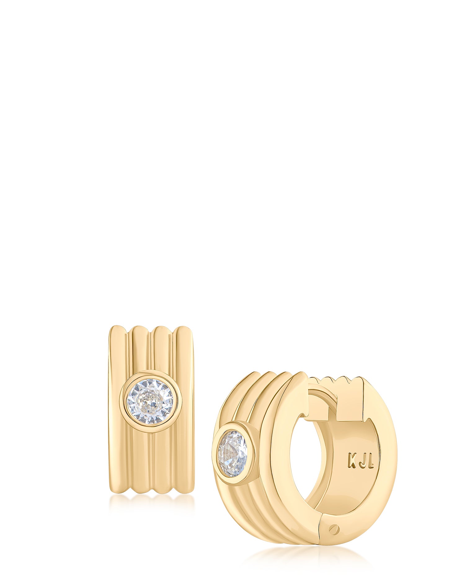 Gold Plated Ribbed Huggie Earrings