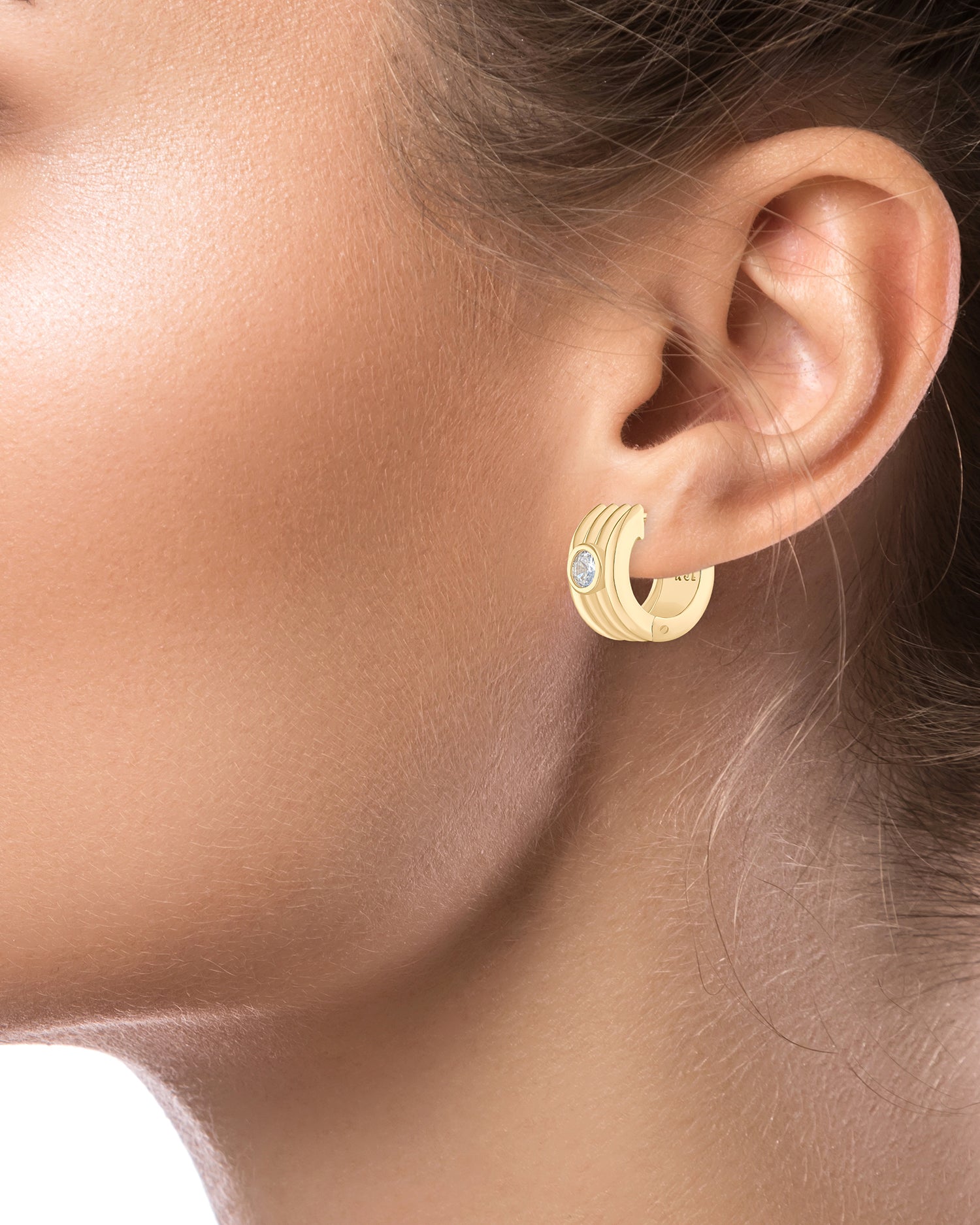 Gold Plated Ribbed Huggie Earrings