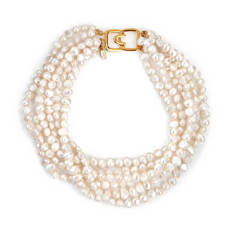 Kenneth Jay high quality Lane Pearl Set Necklace & Bracelet Champagne Fancy Crystal Clasp 19