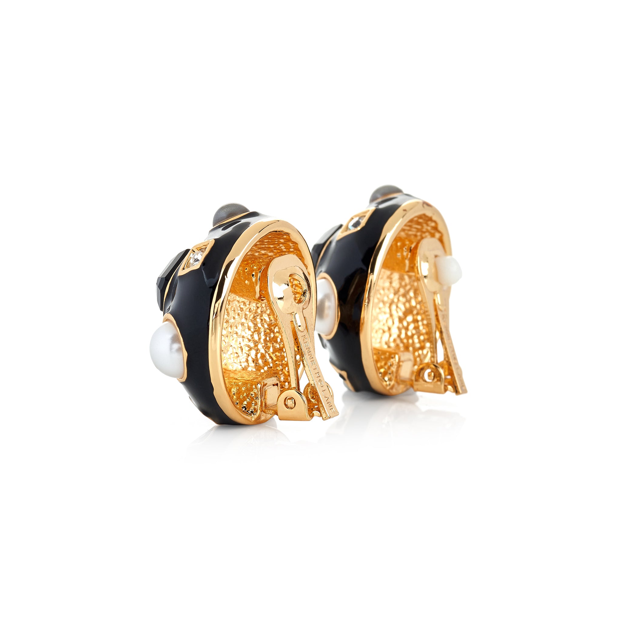 Gold & Black Enamel Round Domed Earring