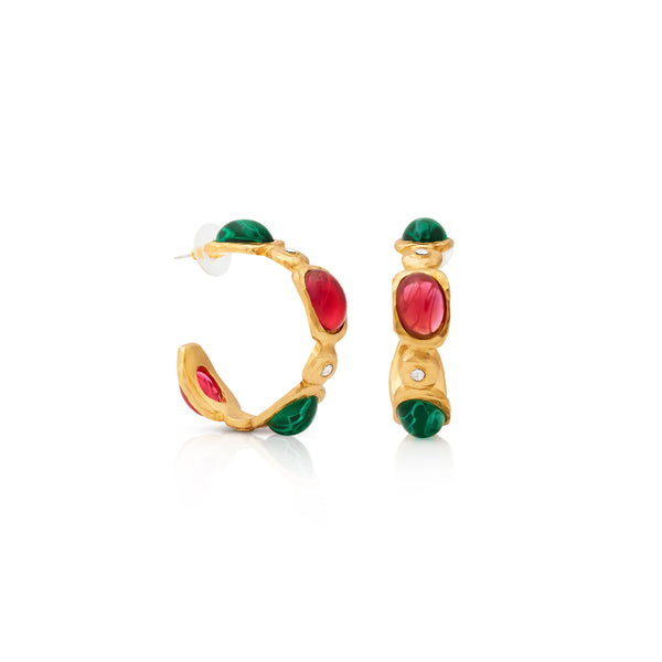 Satin Gold & Crystal Flawed Gemstone Hoop Post Earrings