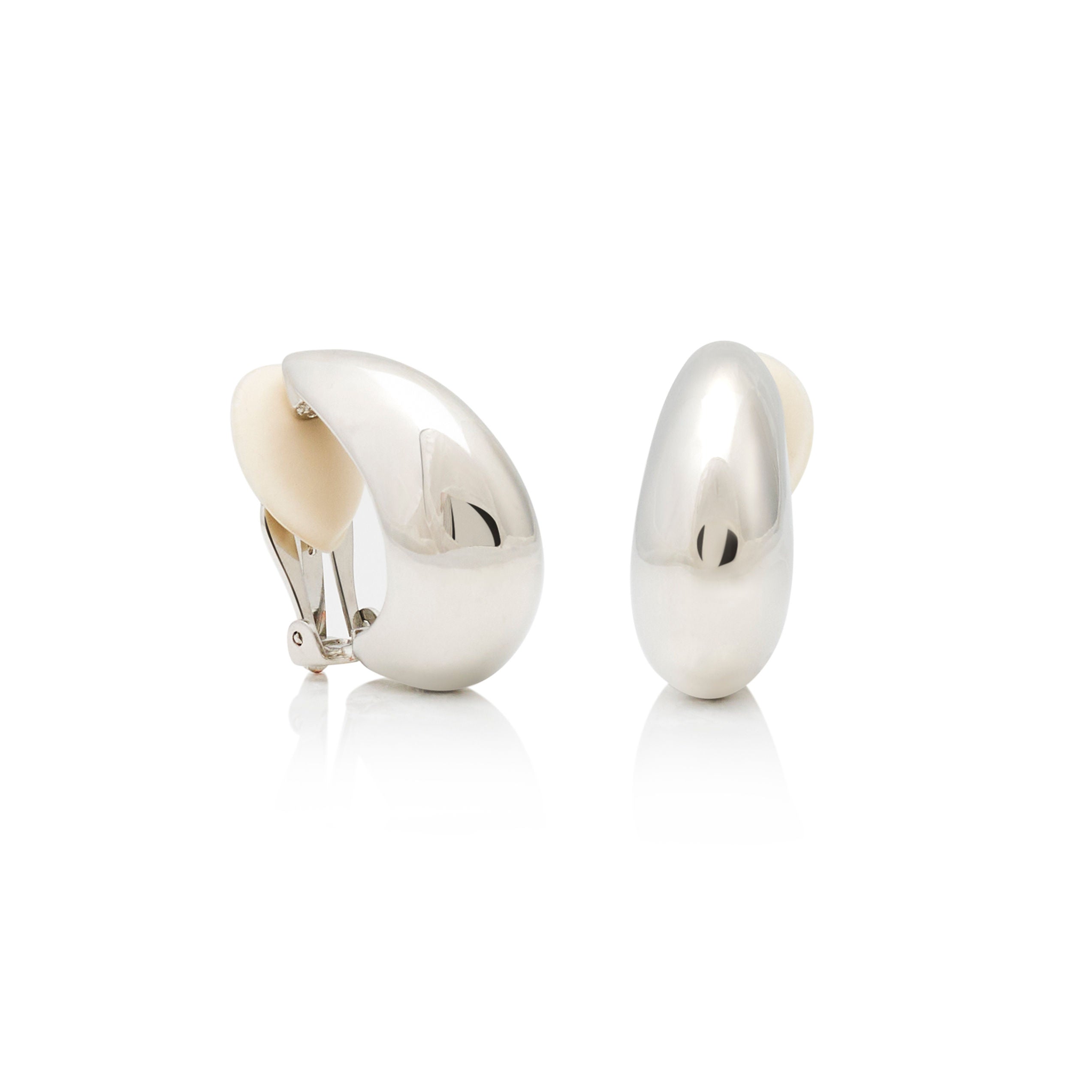 Polished Silver Tapered Half Hoop Clip Earring