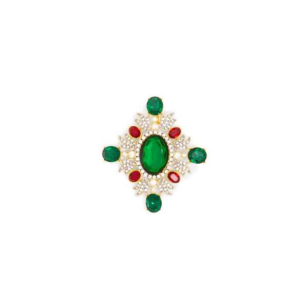 Emerald & Ruby Stone Cluster Pin