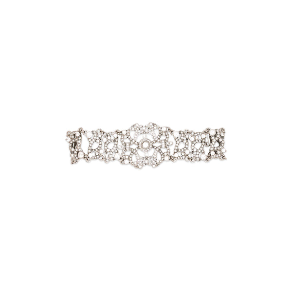 Vintage Antique Silver & Crystal Openwork Choker Necklace