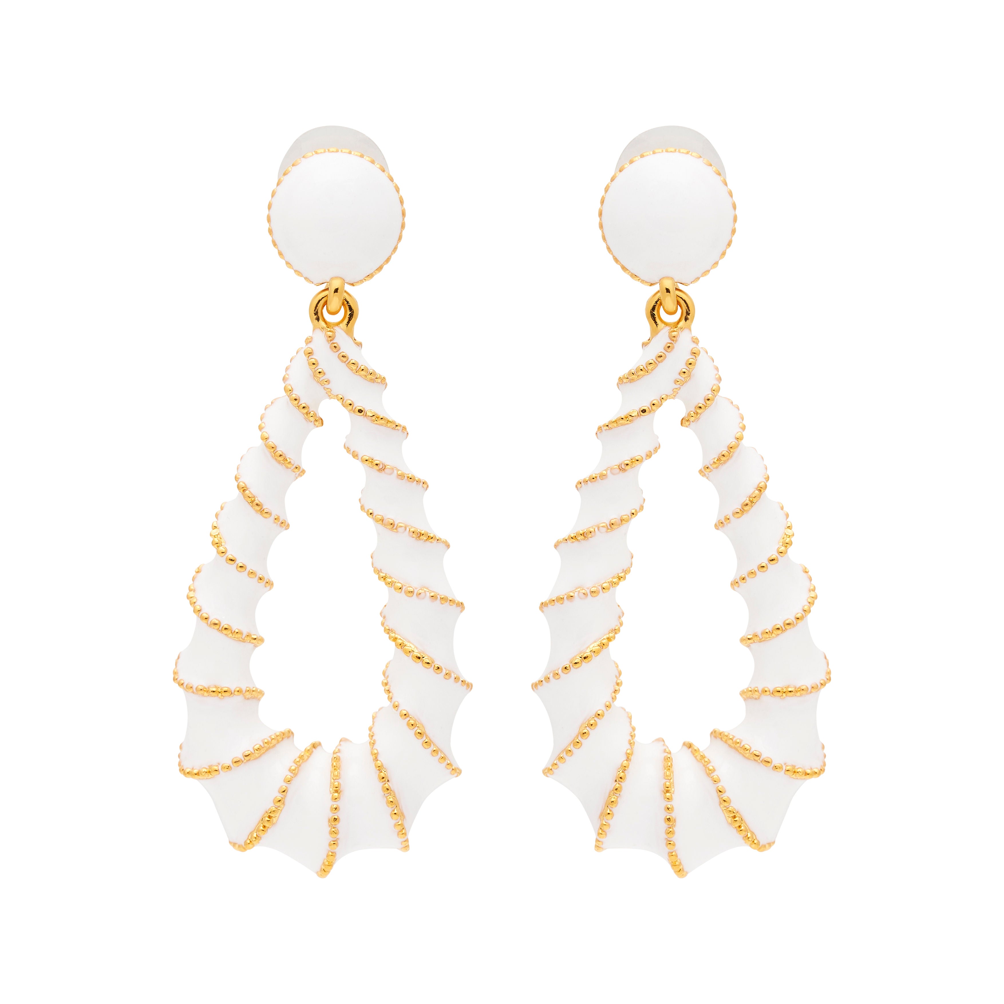 Gold & White Open Teardrop Post Earrings