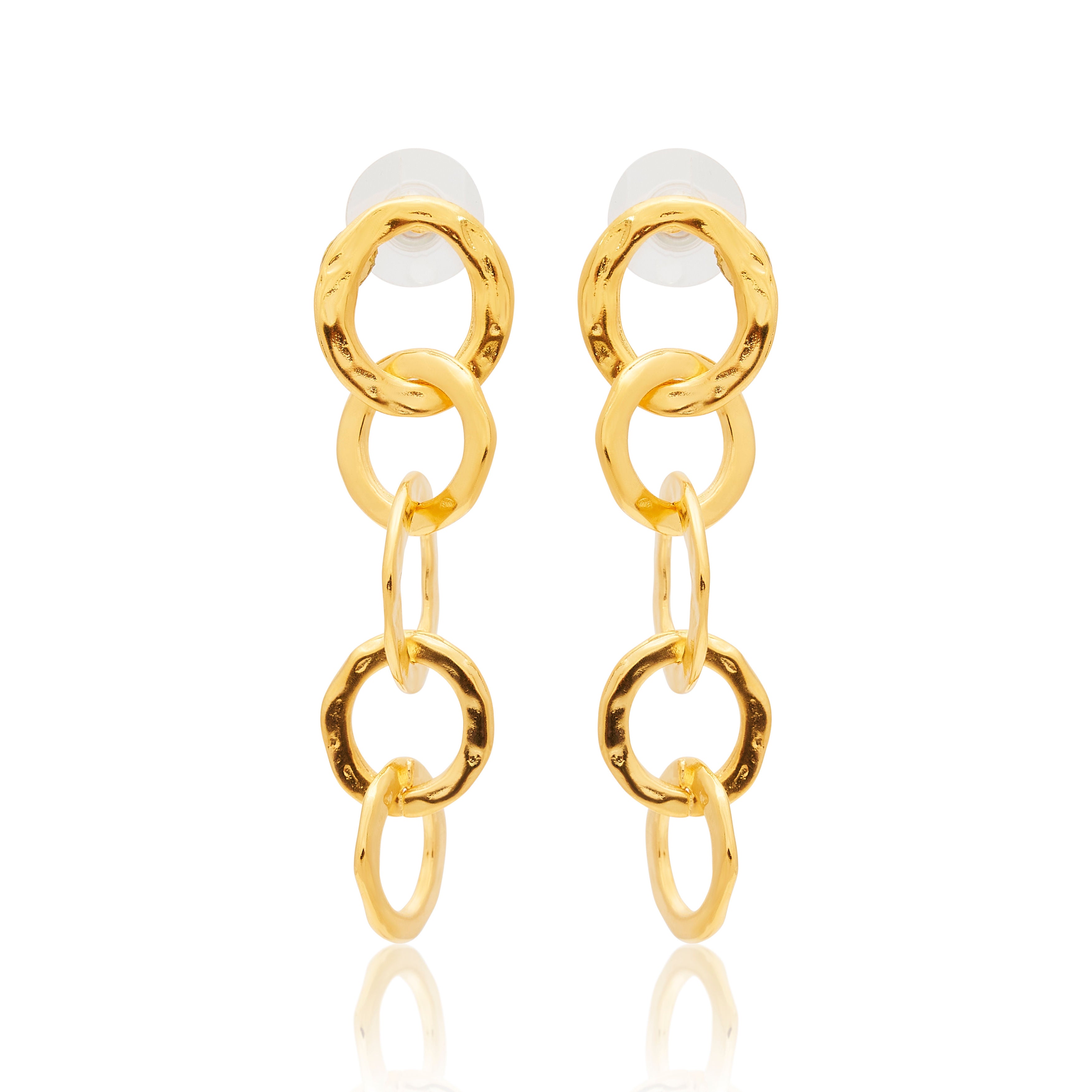 Satin Gold 5 Ring Drop Pierced Earrings