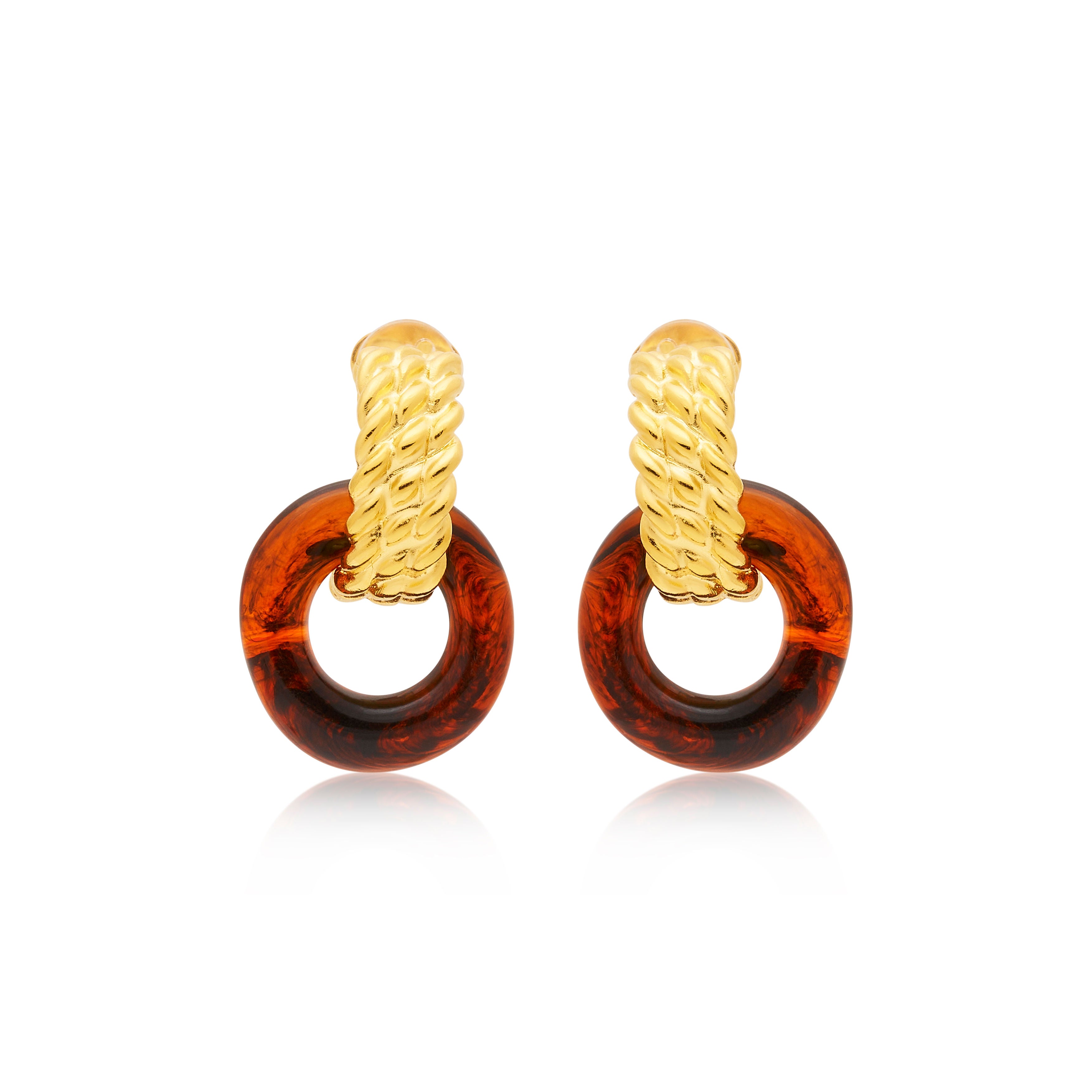 Gold & Tortoise Doorknocker Clip Earrings