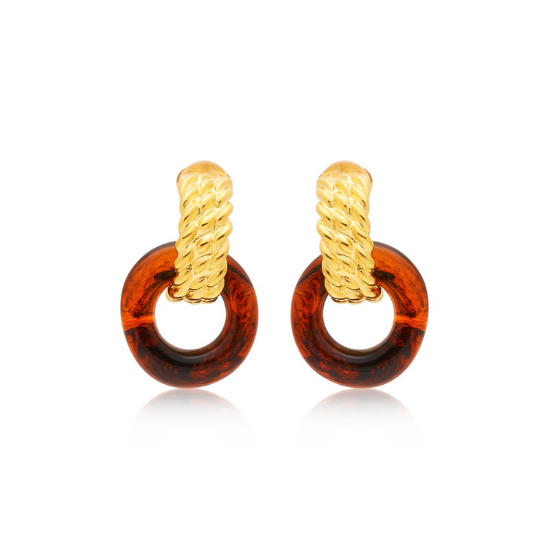 Gold & Tortoise Doorknocker Clip Earrings