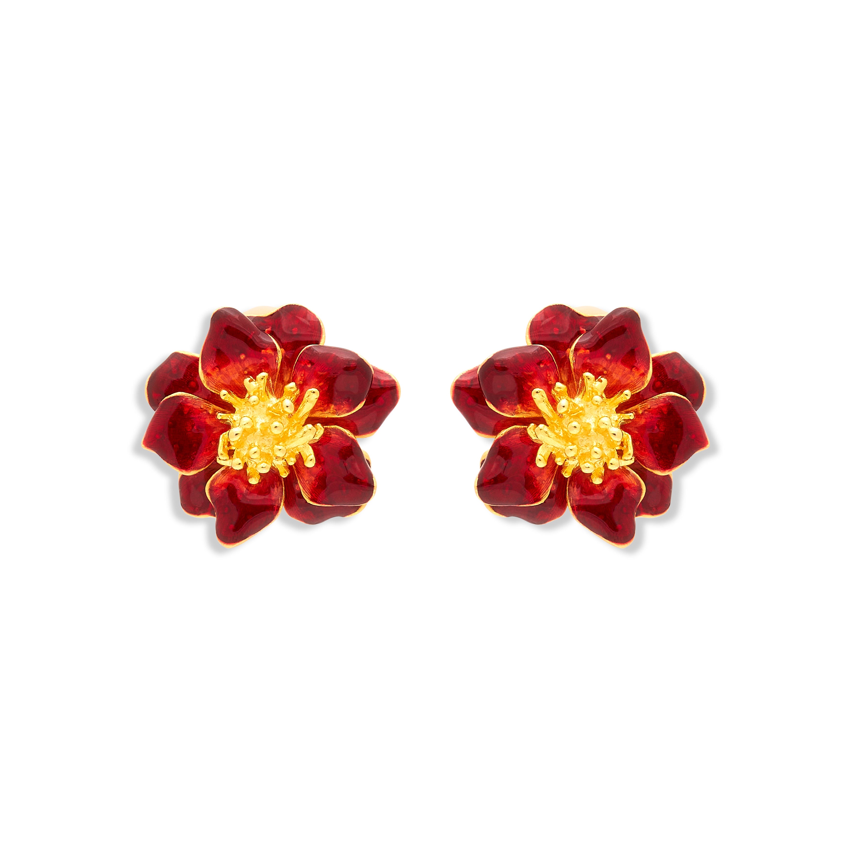 Red Enamel Flower Clip Earring