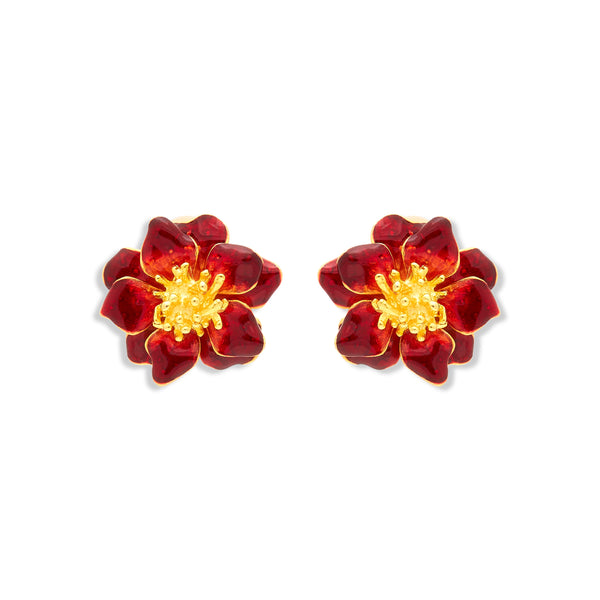 Red Enamel Flower Clip Earring