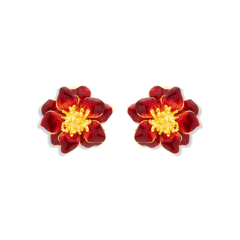 Red Enamel Flower Clip Earring