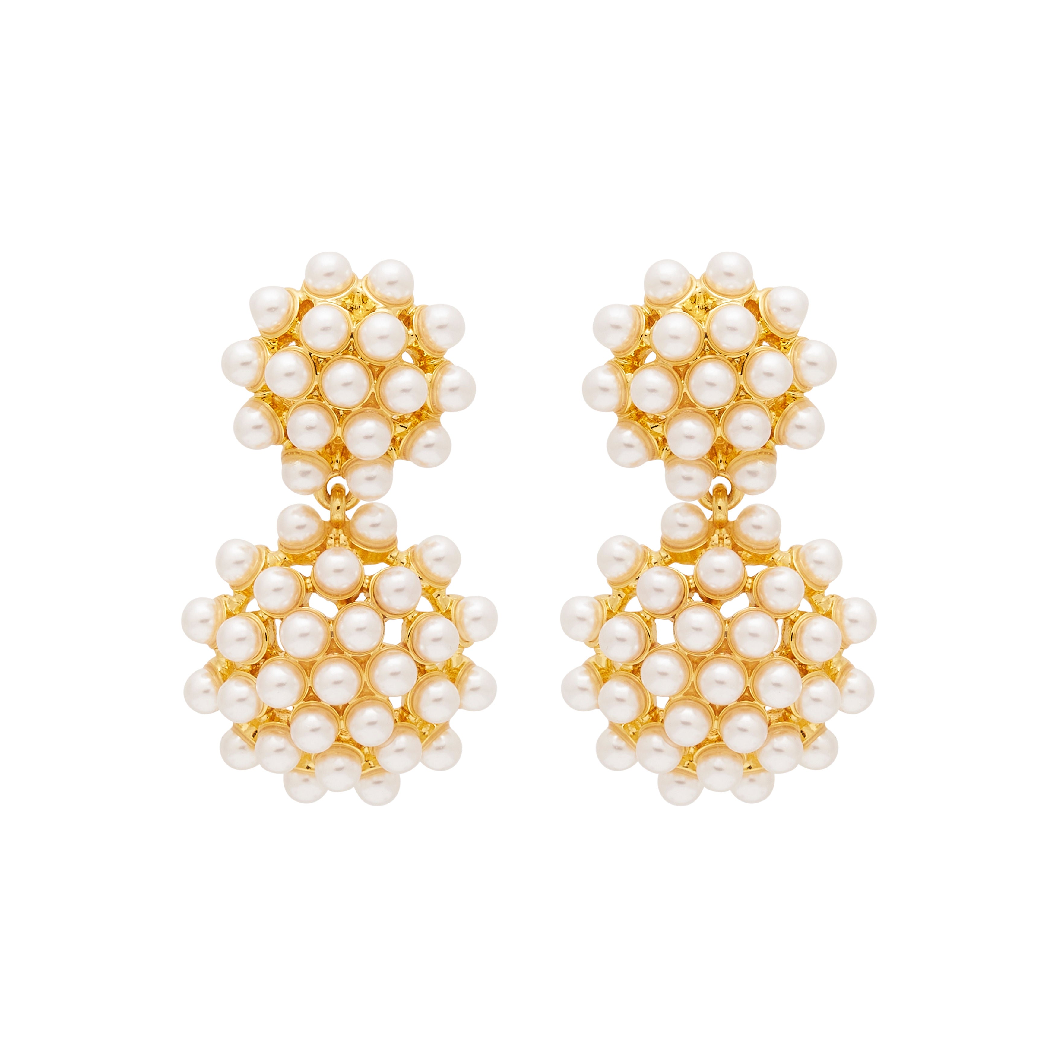 Pearl Cluster Drop Clip Earrings