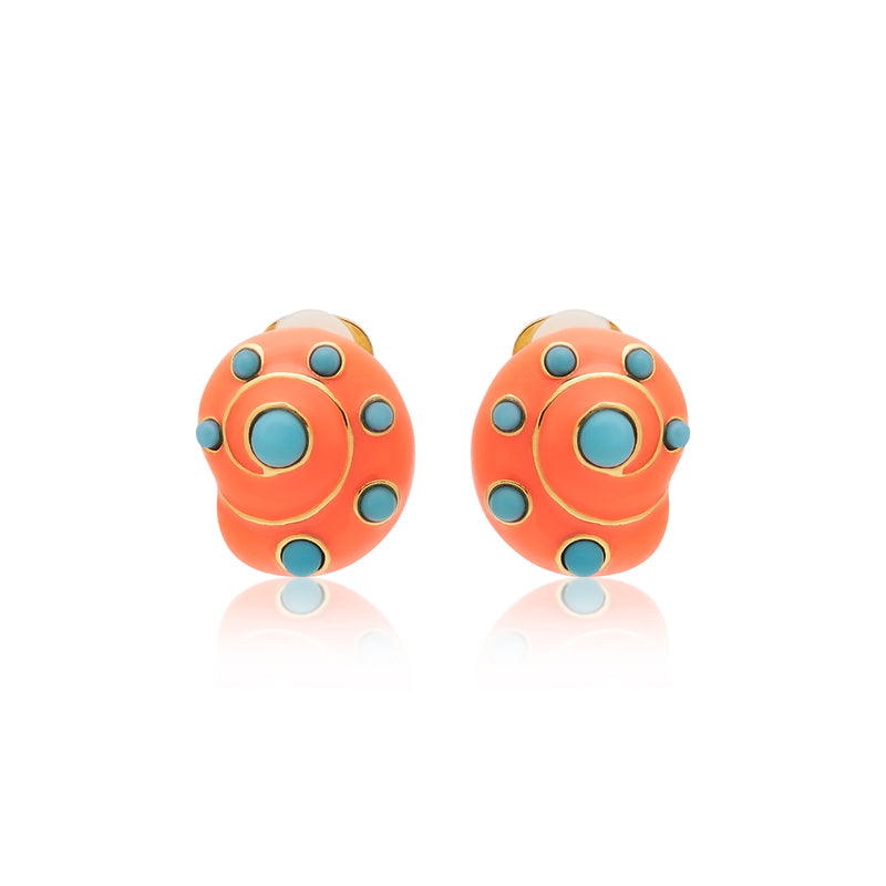 Coral & Turquoise Snail Clip On Earrings