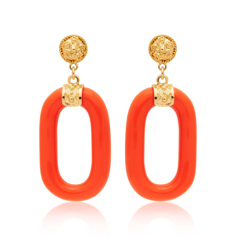 Polished Gold & Coral Resin Drop Earrings