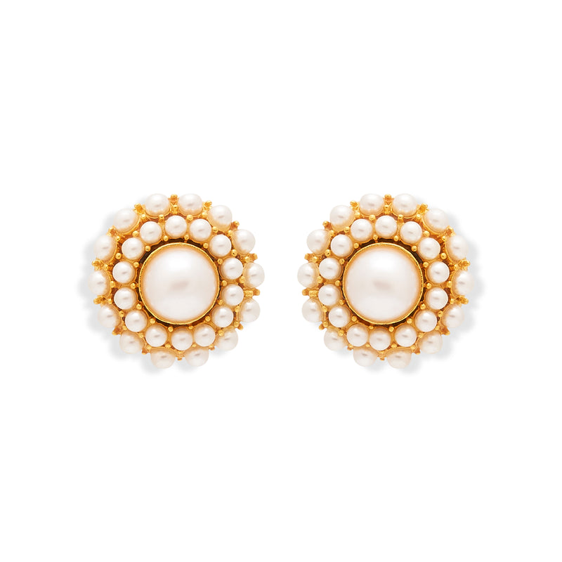 Pearl Cluster Clip Earrings