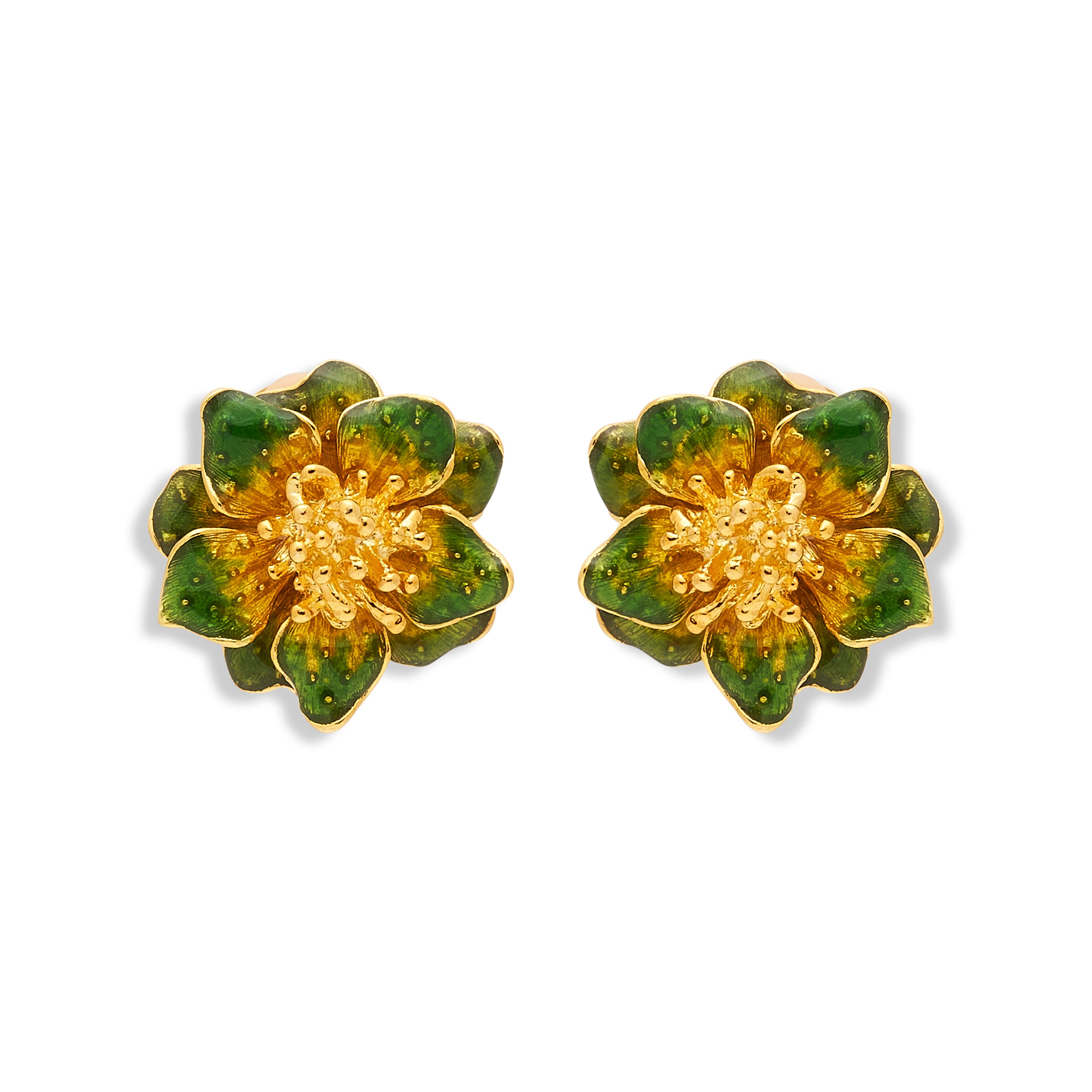 Green Enamel Flower Clip Earring