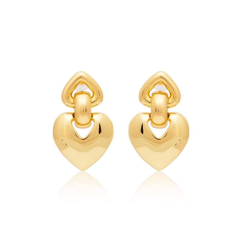Gold Heart Drop Post Earrings