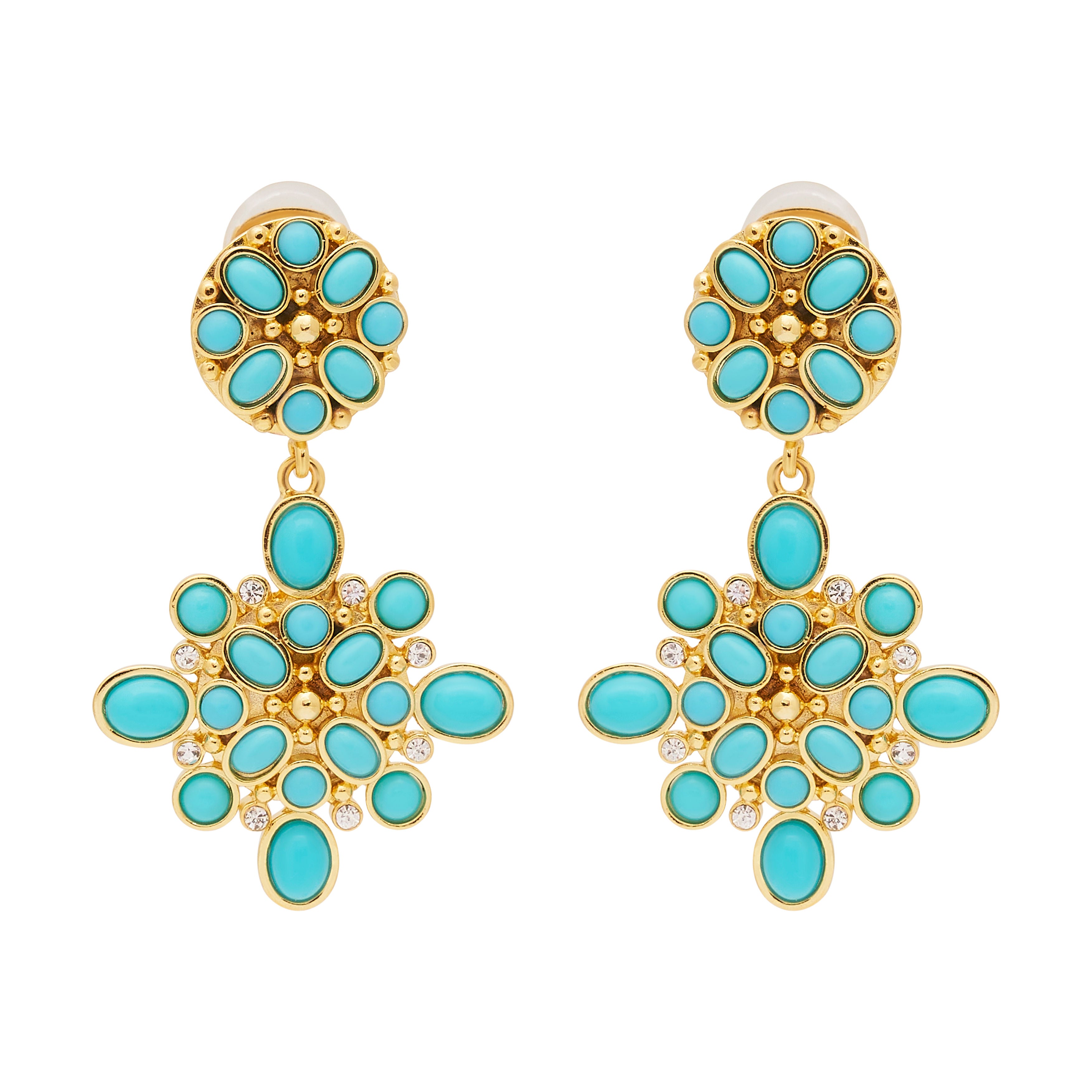 Gold & Turquoise Drop Clip Earrings
