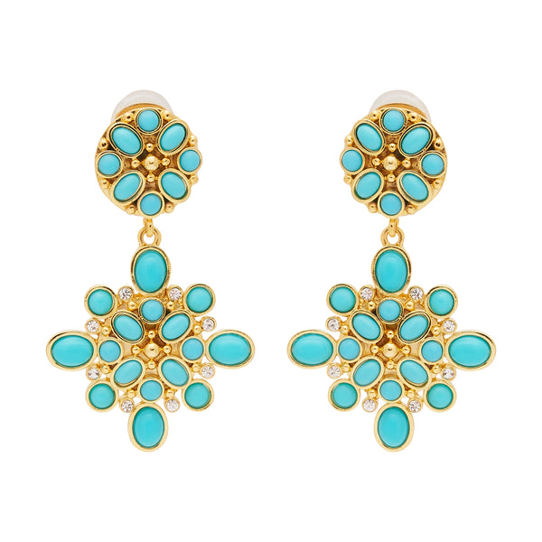 Gold & Turquoise Drop Clip Earrings
