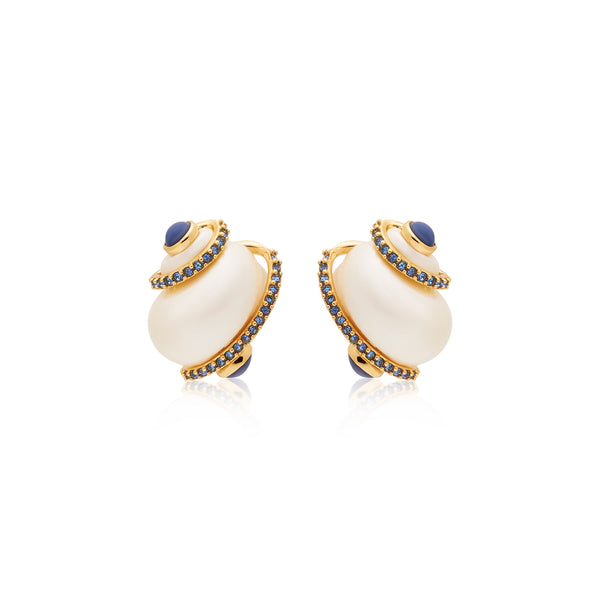 Sapphire Tip Pearl Shell Pierced Earrings
