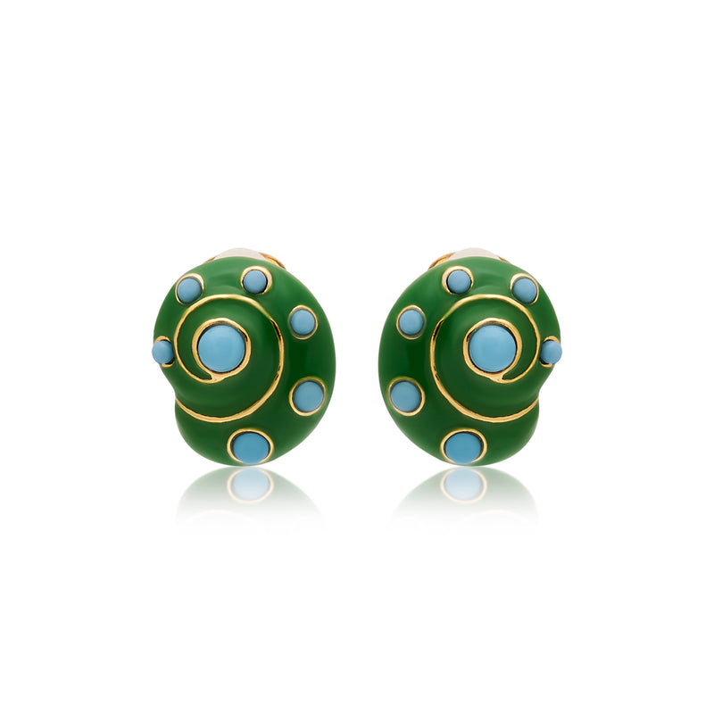 Jade & Turquoise Snail Pierced Earrings