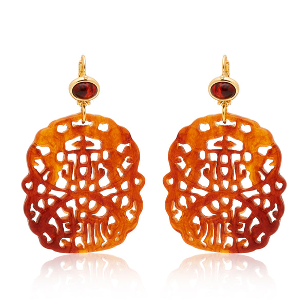 Tortoise Carved Gold Wire Earrings